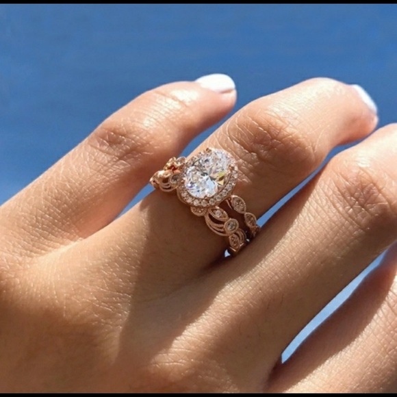 Vintage Art Deco oval halo sapphire rose gold ring - Picture 5 of 5